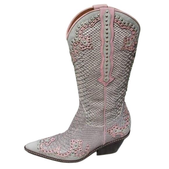 Donald Pliner Western Couture Boot Shoe New Studs Mushroom & Ice Color NWT $950 - Picture 1 of 6